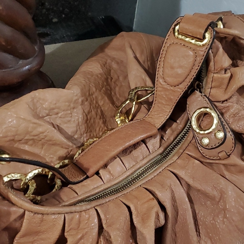 JUICY COUTURE BROWN BAG GOLD CHUNKY CHAIN SHOULDER HOBO PEBBLE LEATHER BOHO CHIC - Picture 8 of 13